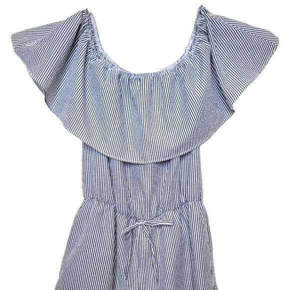 Charming Charlie Off-Shoulder Ruffle Striped Romper - Picture 7 of 8